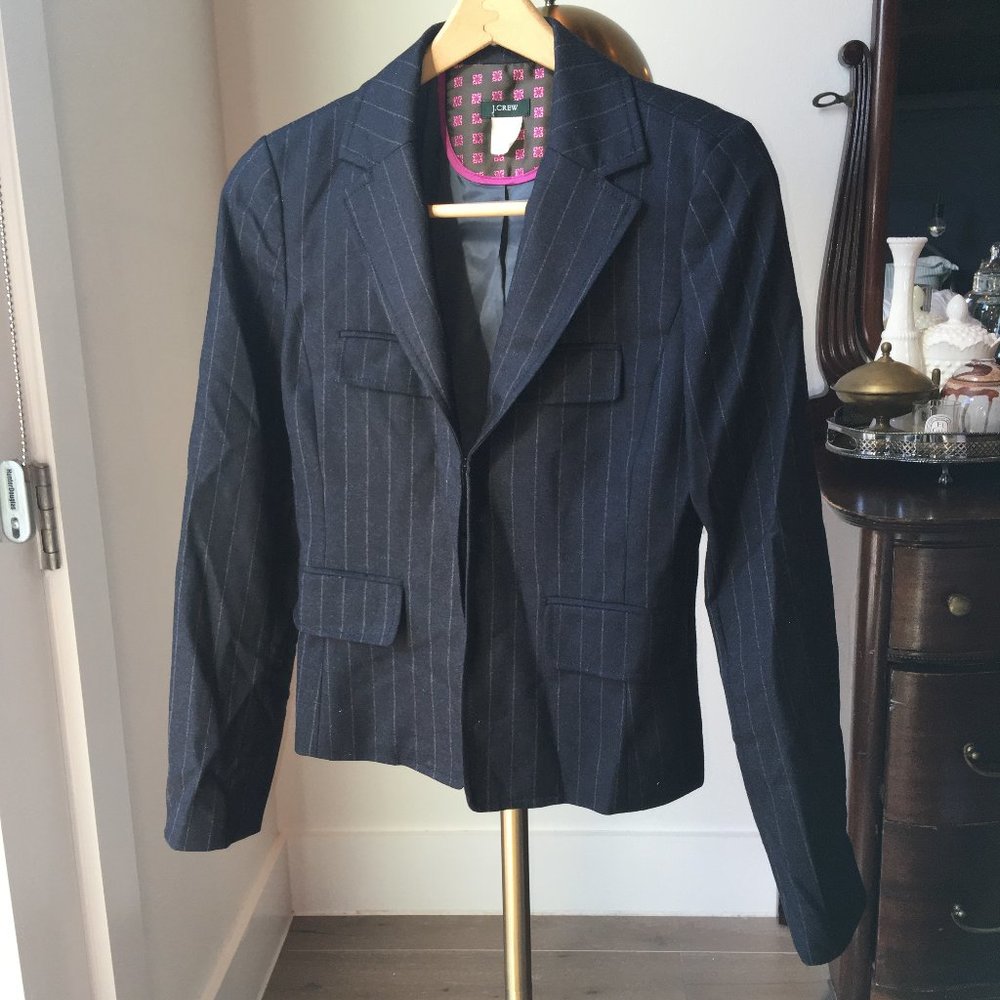 j. crew pinstripe wool blazer - charcoal gray - size 4